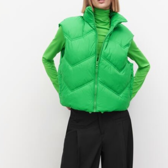 Zara neon green oversized puffer quilted vest NWOT - Picture 10 of 11